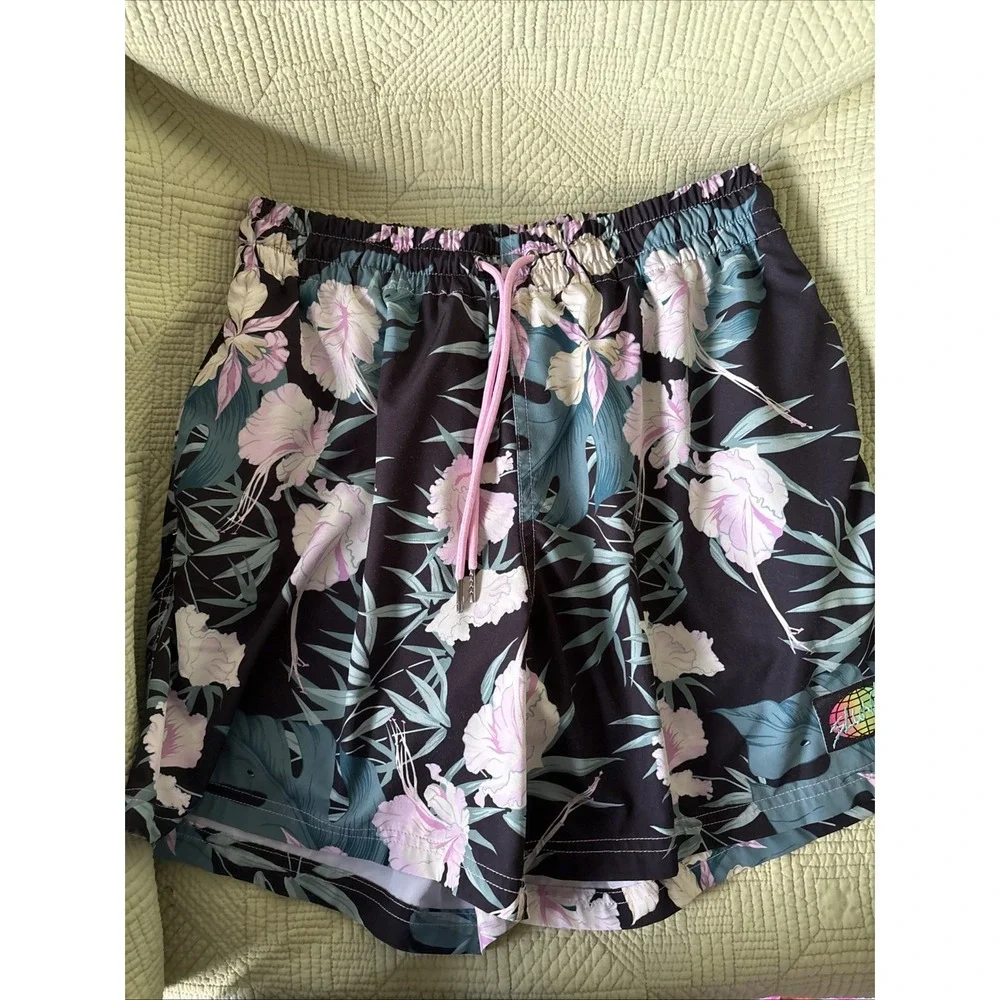Slunks Men's M Blue Floral Pulse Volleyball Club Athletic Shorts: Floral